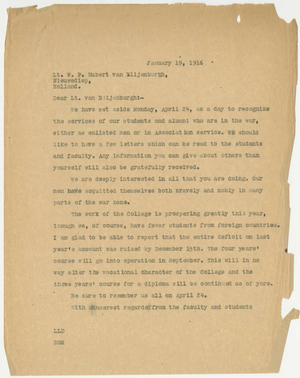 Letter from Laurence L. Doggett to W. P. Hubert van Blijenburgh (January 19,1916)