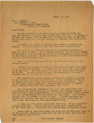 Letter from Laurence L Doggett to James S. Summers (August 16, 1916)