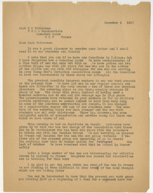 Letter from Laurence L. Doggett to Herbert C. Patterson (December 4, 1917)