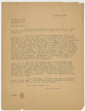 Letter from Laurence L. Doggett to Earl F. Zinn (October 5, 1918)
