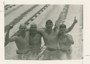 Four SC Swimmers celebrating, ca. 1985