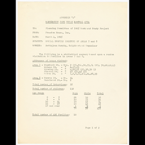 Memorandum from Freedom House to the planning committee of 1965 work and study project about social profile of areas 7 and 8