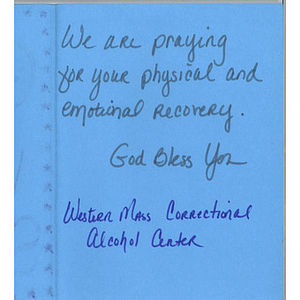 Card from a woman at the Western Massachusetts Correctional Alcohol Center