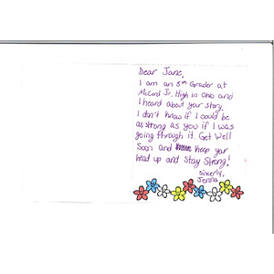 Card for Jane Richard from student in Sylvania, Ohio