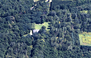 Aerial color image of eastern portion of the Hopkins Memorial Forest entrance area west of Northwest Hill Road. False Color Infrared/True Color Project.