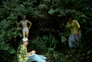 End of summer Permanent Plotter hijinks. Left to right: seated Susan Halbach (Class of 1997), Dawn Biehler (Class of 1997), Ben Montgomery (Class of 1998).