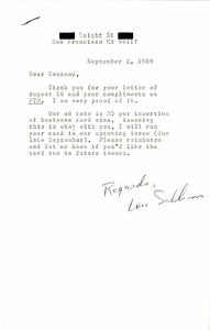Correspondence Between Lou Sullivan and Roxanne Cherry (August-September 1989)