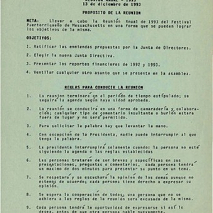 Goals and rules for Festival Puertorriqueño de Massachusetts, Inc. annual meeting, 1993