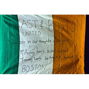 "Belfast and Boston United" Irish flag from Copley Square Memorial