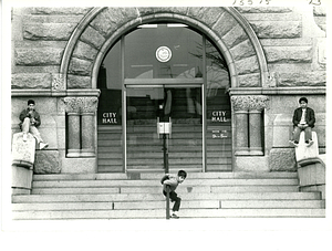 Kids in front of Lowell City Hall