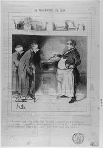 - Ah! monsieur ... votre bouillon est bien léger... les malades soutiennent qu'y n'les soutient pas!... - J'ai corrigé ça... aujourd'hui je crains seulement qu'il ne soit trop fort... j'ai mis dans la marmite un demi-jeu de dominos de plus qu'hier... plus le double-six pour donner de la couleur!...