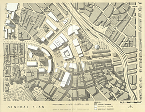 Map of the 1959 Adams, Howard, and Greeley general plan for Government Center