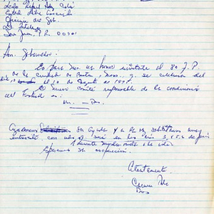 Draft of a letter from Carmen A. Pola, President of the Festival Puertorriqueño de Massachusetts