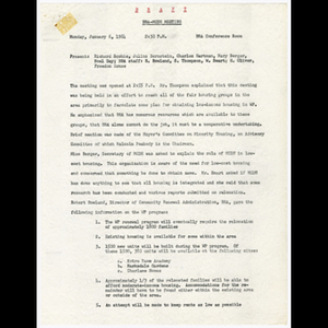 Draft of minutes for Boston Redevelopment Authority (BRA)-Massachusetts Committee Against Discrimination in Housing (MCDH) meeting on January 6, 1964