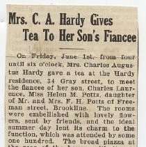 Mrs C. A. Hardy Gives Tea to her Son's Fiancee