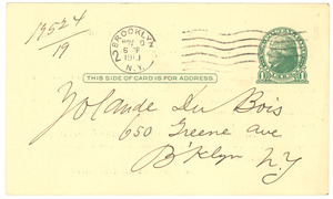 Postcard from Society for the Prevention of Cruelty to Animals to Yolande Du Bois