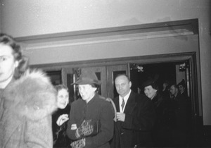Gilbert Woodside and his wife entering Stockbridge Hall