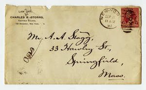 Envelope for a letter to Amos Alonzo Stagg from Charles B. Storrs dated September 20, 1891