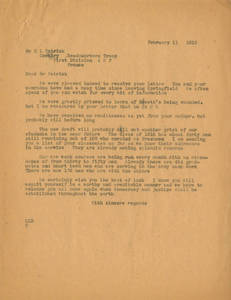 Dr. Laurence L. Doggett to Sergeant Major Herbert L. Patrick (February 11, 1918)