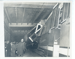 Unidentified Green Line collision, view in tunnel of damaged trains