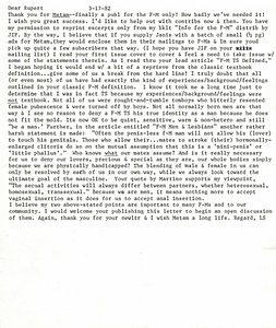 Correspondence from Lou Sullivan to Rupert Raj (March 17, 1982)