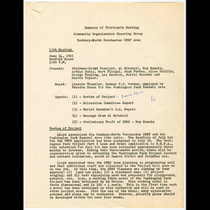 Minutes from community organization steering group meeting with Lincoln Chandler held June 14, 1961