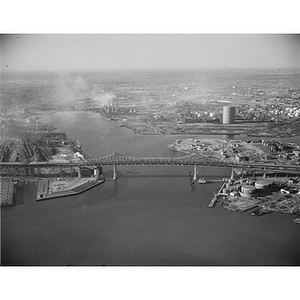 Charlestown, left, and Chelsea Waterfront, right, Mystic River Bridge, Mystic River Naval Hospital, Boston, MA