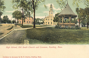 High school Old South Church and Common, Reading, MA