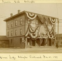 Masonic Hiram Lodge, decorated for centennial, 1897