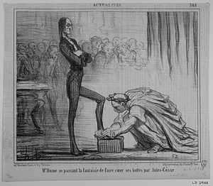 Mr. Hume se passant la fantaisie de faire cirer ses bottes par Jules-César.