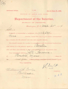 Pension form for William A. Cowles, 1904 March 25