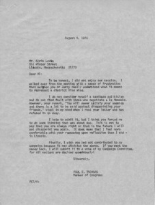Letter to Mr. Alvin Levin from Paul E. Tsongas