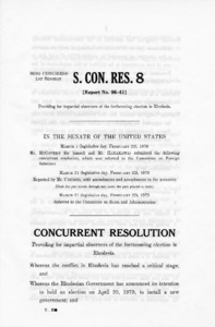 S. Con. Res. 8: Providing for impartial observers of the forthcoming election in Rhodesia