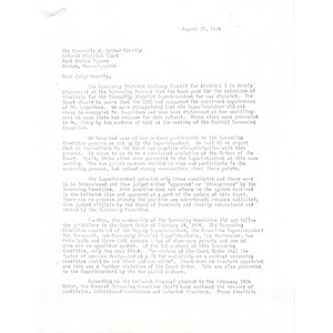 Letter to Judge Garrity from Community District Advisory Council, August 31, 1976.