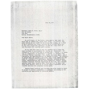 Letter, Mayor Kevin White, July 23, 1974.