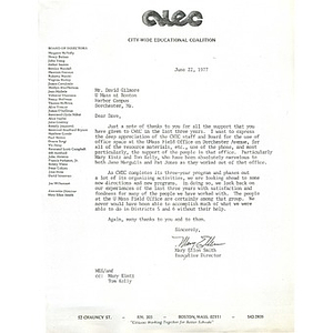 Letter, David Gilmore, June 22, 1977.