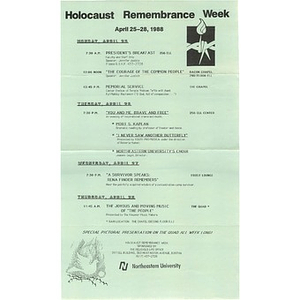 Holocaust Remembrance Week flyer, 1988.
