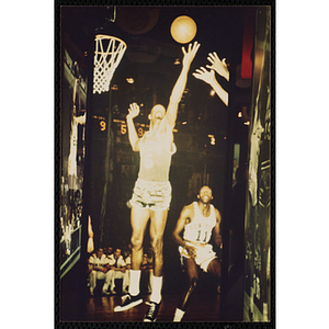 A photograph of an image of the Boston Celtics' Bill Russell at the New England Sports Museum