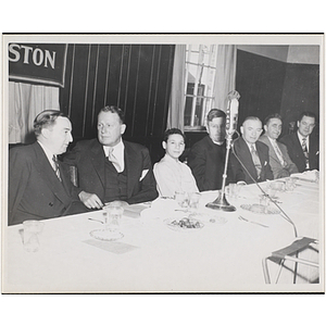 State Senator John E. Powers, at far left, talking to Frederic C. Church while others look at the camera during a Boys' Clubs of Boston awards event