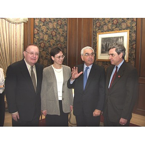 Barry Karger, Iulia Lazar, John Hatsopoulos, and President Richard Freeland pose for a picture at the gala dinner honoring John Hatsopoulos