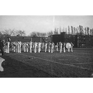 Northeastern Band plays on Huntington Field at a football game