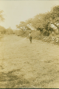 Keeping the new cement road damp, location unknown, undated