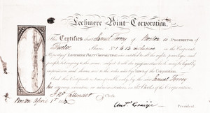 Stock certificate for the Lechmere Point Corporation, Boston, Mass., dated April 1, 1817