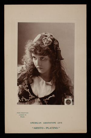 Head-and-shoulders portrait of young woman in ethnic costume, American Artistotype Co., Jamestown, New York