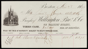 Billhead for Wellington Bros. & Co., textiles, 38 Chauncy Street, corner of Bedford, Boston, Mass., dated November 9, 1867