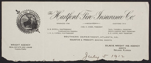 Letterhead for The Hartford Fire Insurance Co., Southern Department, Atlanta, Georgia, dated July 5, 1912