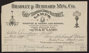 Billhead for Bradley & Hubbard Mfg. Co., gas and electric light fixtures, Meriden, Connecticut, dated May 27, 1898
