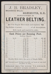 Price list for J.B. Bradley, mechanics mills, Manchester, New Hampshire, undated