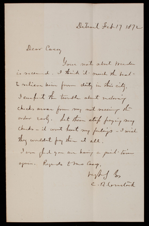 General [Cyrus] B. Comstock To Thomas Lincoln Casey, February 17, 1872 ...