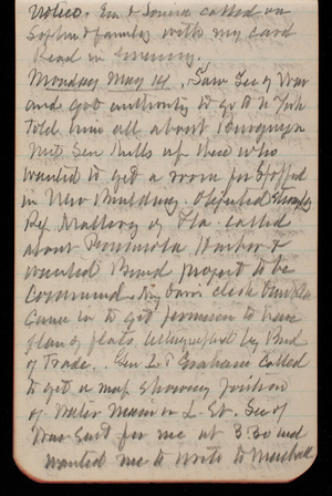 Thomas Lincoln Casey Notebook, April 1894-July 1894, 22, notice. Em and Louisa called on